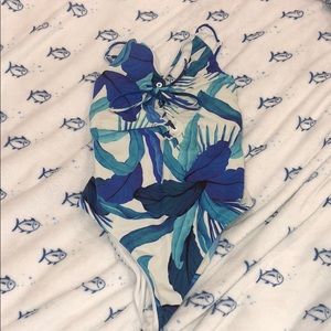 L.A. Hearts Blue Palm Leaf Lace-Up One Piece